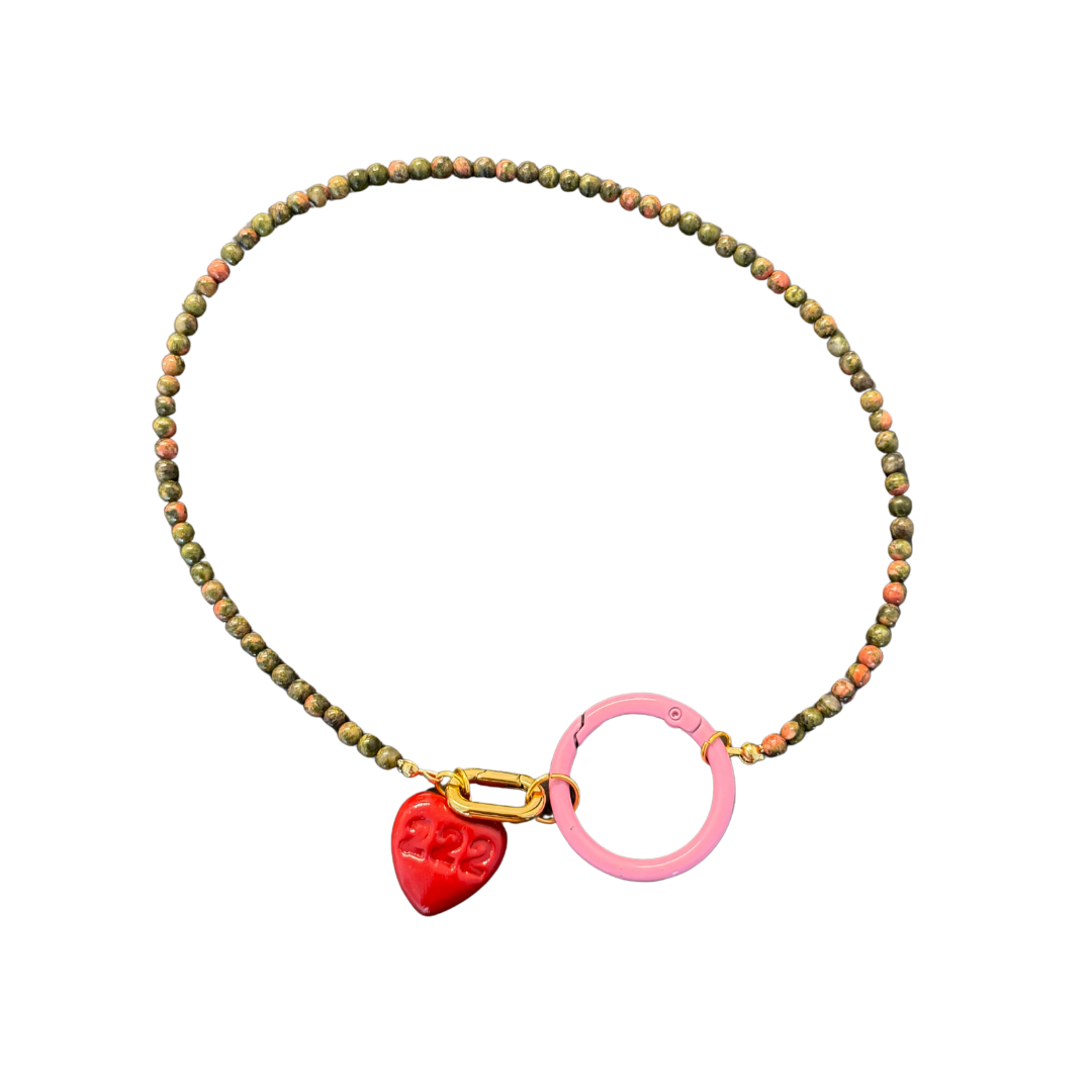 Angel Number Beaded Charm Necklace - Unakite