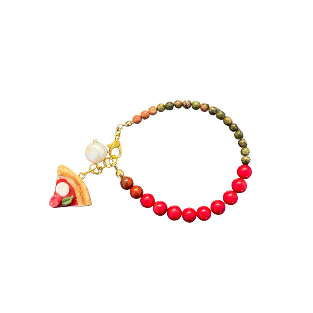 Pizza Bracelet - Red Coral & Unakite 🍕