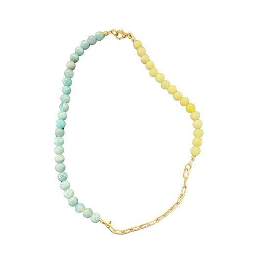 Trio Necklace – Paperclip Chain, Peruvian Amazonite & Olive Jade