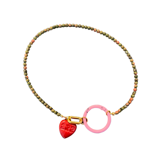 Angel Number Beaded Charm Necklace  - Unakite