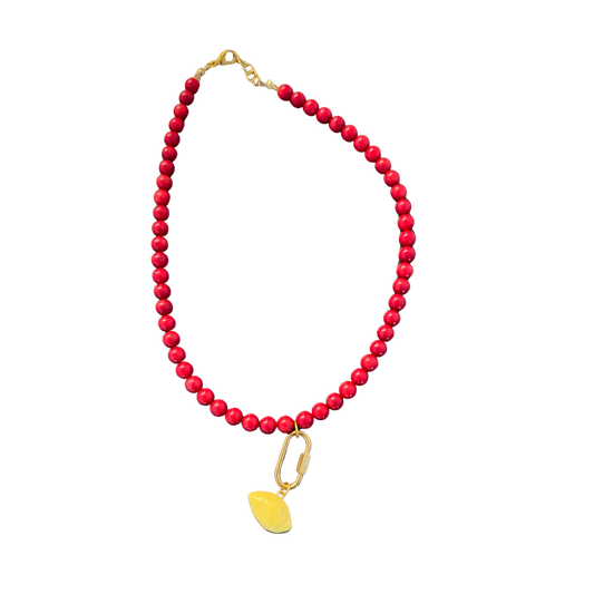 Sorrento Necklace – Red Coral & Lemon 🍋