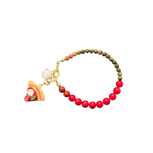 Pizza Bracelet - Red Coral & Unakite 🍕
