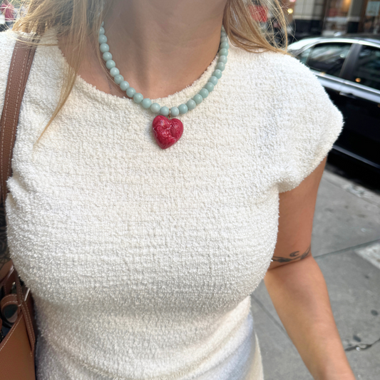 Bold Heart Necklace – Amazonite & Red Coral
